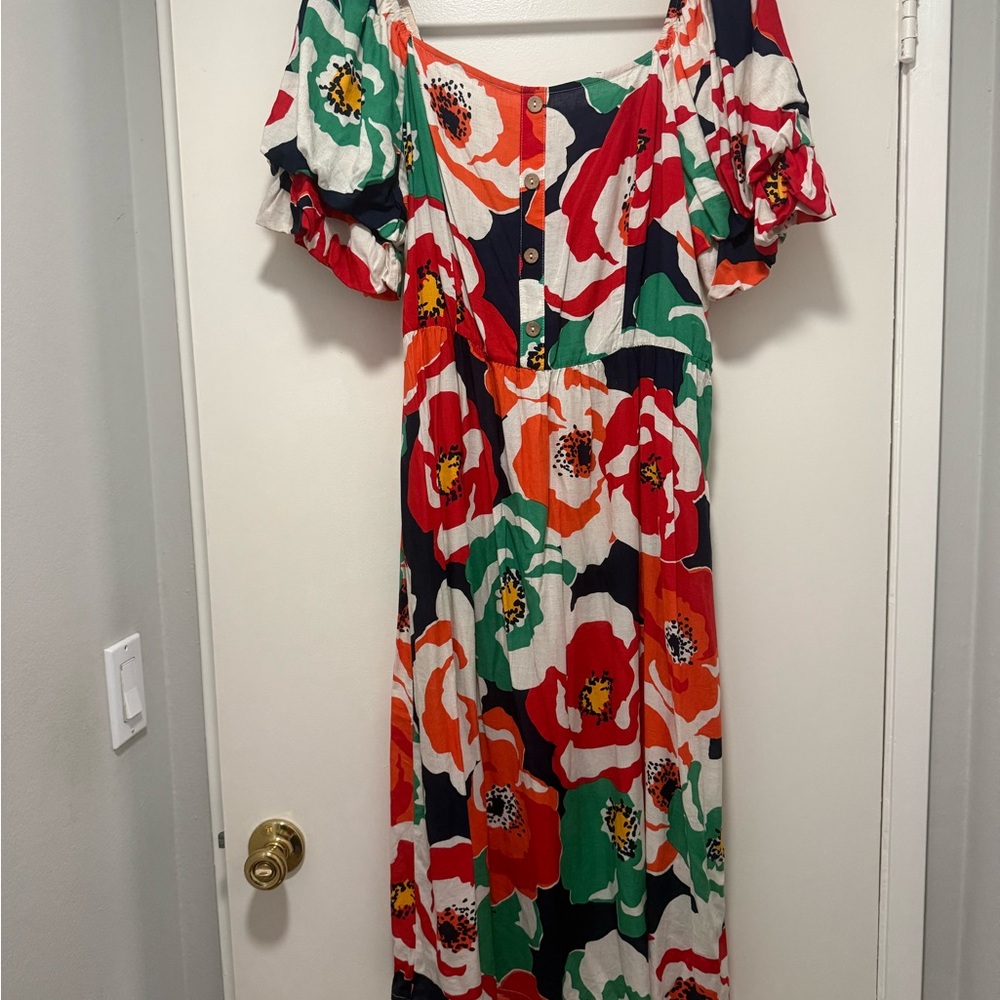 New with tags linen Colorful Floral shift Dress